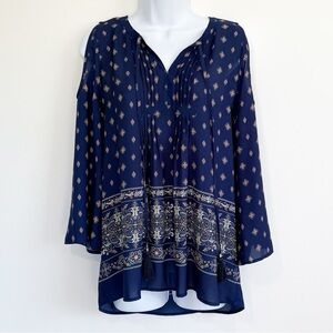 THE LIMITED Boho Print Pleasant Blouse Navy Blue Size Medium